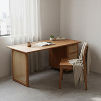 Cane Woven Writing Desk Minimalist Design Wooden Home Office Desk