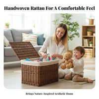 Woven Container with Lid Large Capacity Rectangular Woven Basket with Lid
