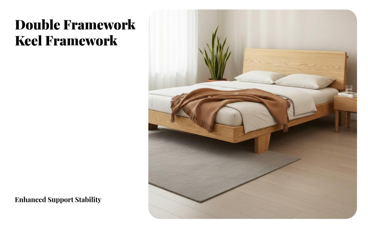 Solid Wood Construction Wooden Platform Bed Minimalist Design Bedroom Furniture Natural Finish Bedstead No Box Foundation Needed for Couples, Homeowners, Students, Guest Room, Apartment, Hotel
