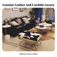 Square Cowhide Pouf Minimalist Design Low Stool Multi-Functional for Living Room