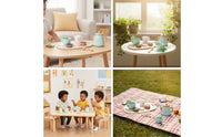 Role-Play Wooden Tea Party Set Educational Wooden Tea Set Educational Playset Imaginative for Preschoolers, Toddlers, Kids, Playroom, Daycare, Classroom