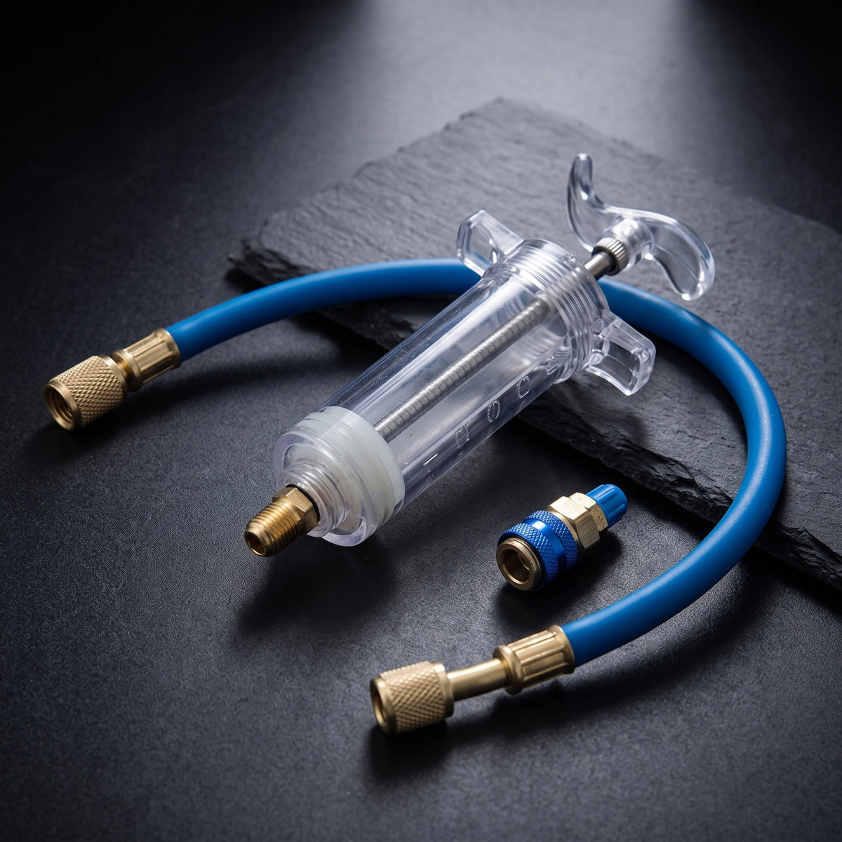 1/4 Inch SAE Oil and Dye Injector Hand-Operated A/C Injector Transparent Compact for Mechanics, DIYers, Garage, Workshop