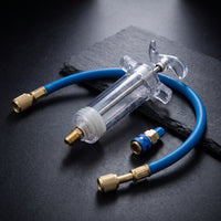 1/4 Inch SAE Oil and Dye Injector Hand-Operated A/C Injector Transparent Compact for Mechanics, DIYers, Garage, Workshop
