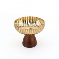 Fluted Dessert Bowl with Wooden Base Food-Grade Scalloped Dessert Cup Natural Stainless Steel Bowl with Wood Base Multipurpose for Parties