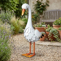 Layered Feather Detail Freestanding Goose Figure Orange Beak Goose Statue Iron Metal Bird Ornament Realistic for Garden, Courtyard, Lawn