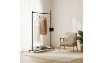Freestanding Single Rod Clothes Rack Compact Clothes Rack with Wheels Heavy Duty Furniture Sturdy for Laundry Room, Apartment