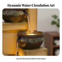 Modern Design Floor Water Fountain Easy Installation Cascading Water Fountain Long-Lasting Resin Freestanding Waterfall Feature All-Weather Use for Living Room, Office, Entryway