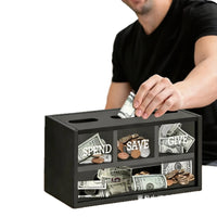 Wooden Coin and Cash Storage Box with Compartments