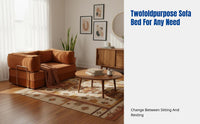 Retro Fabric Sofa Bed, Vintage Design, Small Space, Convertible, Removable Cover