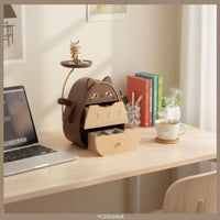 Wooden Desktop Organizer Multi-Layer Drawers Cat Shaped Storage Box Original Design Cartoon Drawer Box with Tray for Bedroom