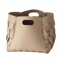 Woven Laundry Hamper Cutout Handles Leather Storage Basket Structured Conical Basket
