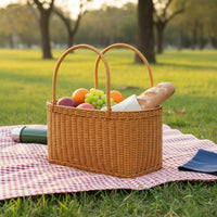 Imitation Rattan Picnic Basket Household Storage Lightweight Shopping Tote for Gardening