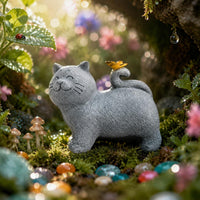 Feline Tail Butterfly Statue LED Lights Sun-Powered Feline Figure Statue Automatic Nightfall Activation