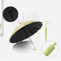Straight 16 Rib Umbrella Waterproof Hook Handle Umbrella Sturdy Long-Lasting for Commuters