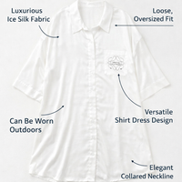 Nightdresses for Women in Ice Silk Material for Summer Sleeping, Long Nightdress with Button Front Design, Ladies Shirt Dress Style