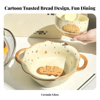 Cartoon Bread Ceramic Bowl and Plate Set, Cute Tableware for One, Large Pasta Bowl, Student Dormitory, Crisp Design