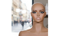 Lifelike Shoulder Mannequin Bust Defined Neckline Shoulder Bust Model Realistic Eyelashes Female Mannequin Head Red Lips for Photo Studio