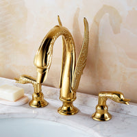 European Style Gold Swan Three-Hole Basin Faucet with Crystal Handle