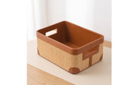 Basketweave Storage Container Basket Rectangular Storage Basket with Handles Reinforced for Lavatory, Vanity, Home Office