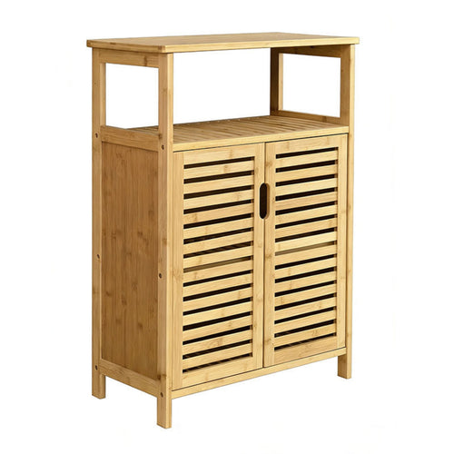 Bamboo Storage Cabinet Sturdy Cabinet with Slatted Doors Easy to Maintain