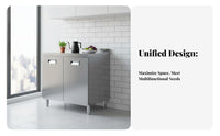 Rustproof Stainless Steel Kitchen Cabinet Easy to Clean Freestanding Kitchen Base Cabinet Waterproof Metal Storage Cupboard Scratch Resistant for Apartment Dwellers, Homeowners, Families, Utility Room, Garage