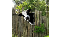 Peeking Cow Sign Mounting Slots Cow Fence Hanger Iron for Yard, Garden