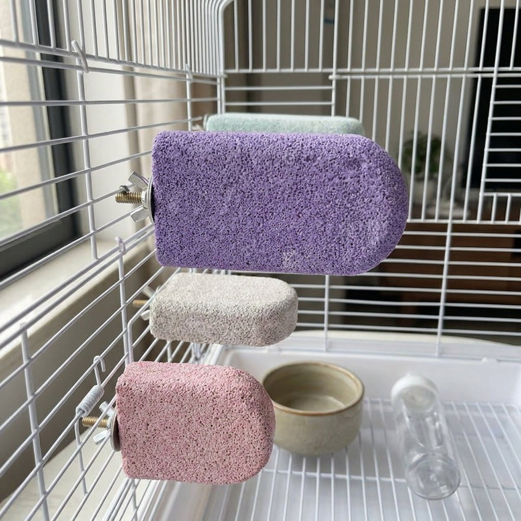 Parrot Perch Volcanic Stone Bird Grinding Stone, Flat Rectangle Bird Cage Perch for Beak and Paw Grinding