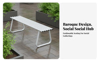 Slatted Backrest Bench Outdoor Furniture Sturdy Backless Bench Weather-resistant Seating Reinforced Galvanized Steel Construction Suitable for Homeowners Public Garden Visitors Patio Courtyard