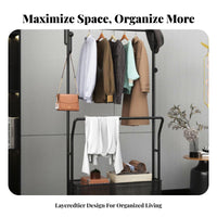 Rolling Coat Rack with Shelves unrestrictedstanding Clothes Stand Space-Saving for Hotel