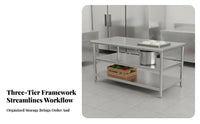 Rust-Proof Stainless Steel Worktable Easy to Clean Stainless Steel Workbench Adjustable Feet Commercial Kitchen Prep Table Waterproof for Restaurant Personnel, Professionals, Cafeteria, Workshop, Garage, Laundry Room