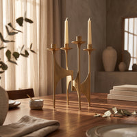 Candle Holder with Four Cups Golden Gold Candelabra Metal Decor for Hotel Reception Area
