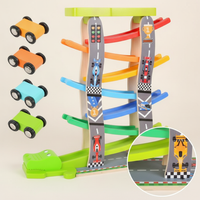 Kids Wooden Race Track Car Ramp Toy with Visual Tracking Parking Lot, Multi-Layer Slide Early Education Puzzle