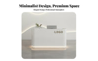 Modern Reception Desk Curing Varnish Finish Small Shop Front Desk Minimalist Lines Curved Cashier Counter for Business Owners, Company Entrance, Lobby