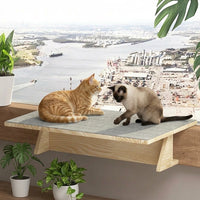 Wooden Cat Bed and Cat Hammock, Window Cat Perch with Woven Mat, Wood Cat Perch for Window Sill, Japanese Style Modern Indoor Furniture
