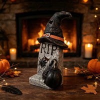 Gothic Tombstone with Witch Hat | Spooky, Tombstone Decoration, for Mantel