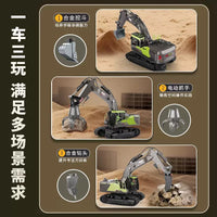 2.4G Remote Control Excavator Toy, Large Alloy 3-in-1 14-Channel Electric RC Digger
