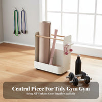 Lockable Casters Exercise Mat Storage Rack Sturdy & Long-Lasting Home Gym Storage Cart Space Saving Rolling Exercise Mat Holder Large Capacity for Fitness Lovers, Living Room, Office