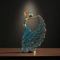Peacock Dancer Figurine Carved Peacock Dancer Statue Freestanding Tabletop Sculpture for Interior Decorators, Entryway