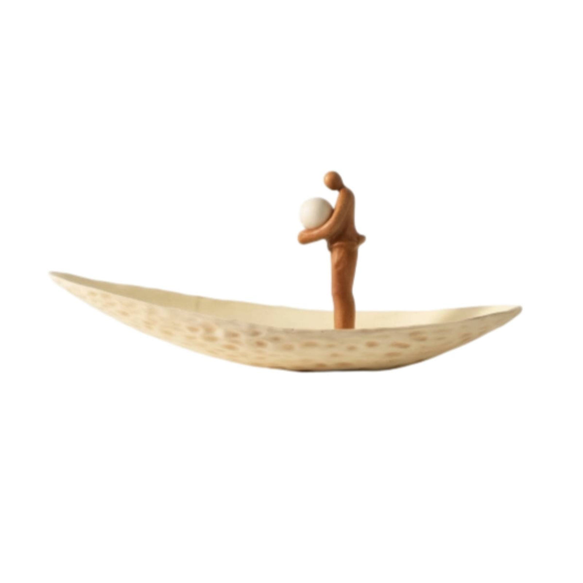 Boat Sculpture with Figure Decorative Sailboat Sculpture Neutral for Bookshelf