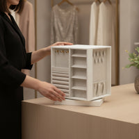 Rotating Jewelry Box Multiple-Drawer Jewelry Storage Box with Hooks Space-Saving Organizer for Girls, Bedroom