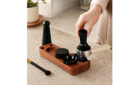 7 Pieces Espresso Organizer with Tools Wooden Coffee Tool Storage Board Compact Pressing Station for Kitchen Counter