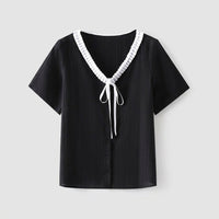 Womens Tops with Lace Trim V-Neck for Summer, Ladies Mature Clothes in Breathable Fabric up to 6XL, Going Out with Feminine Detail