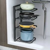 Under-Sink Storage, Carbon Steel Rack, Pot & Pan Cookware Storage, Matte Kitchen Rack