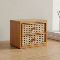 Rattan Drawer Cabinet Easy to Organize Desktop Storage Box Solid Wood for Office