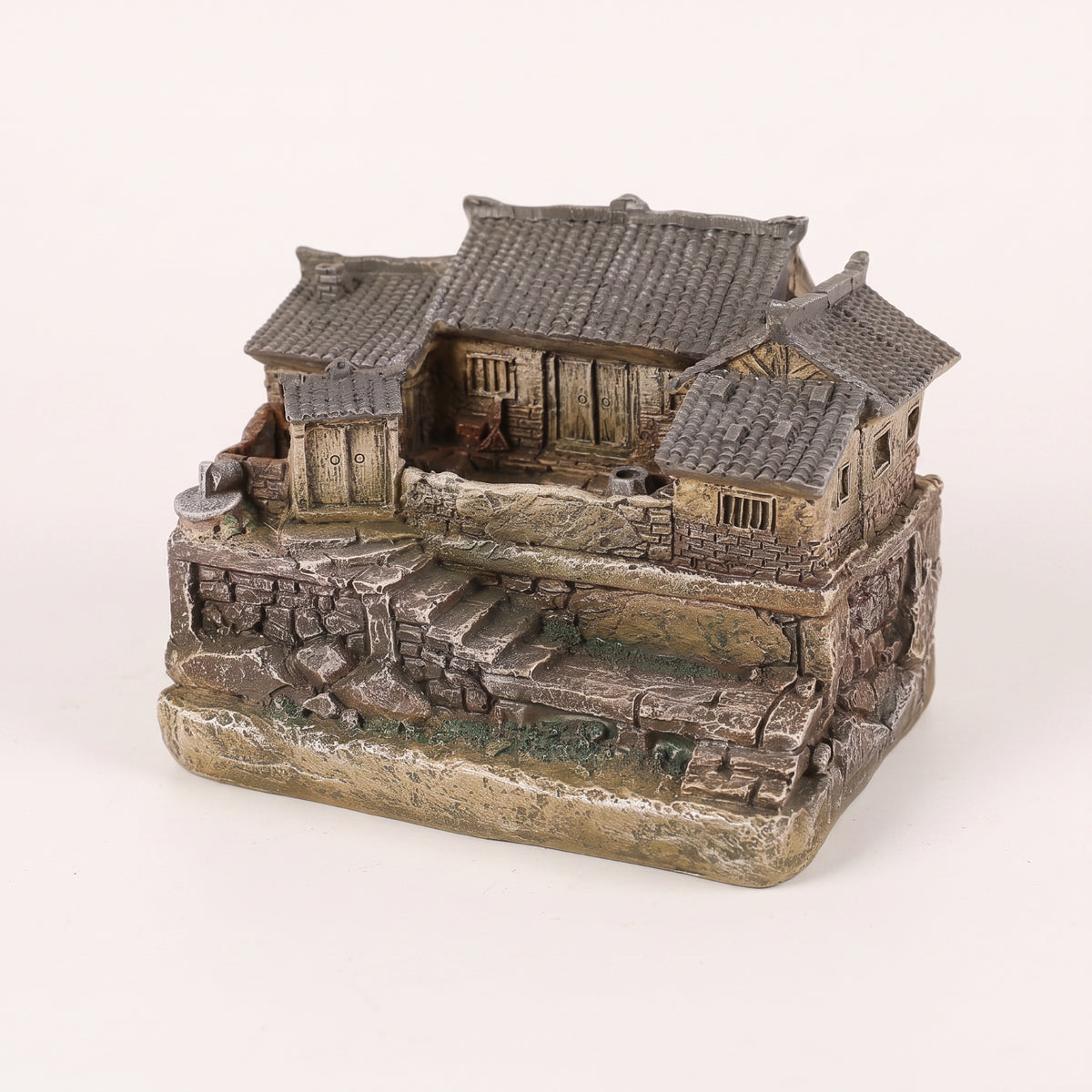 Rustic Miniature House | Weathered, Miniature House with Garden Setting, for Tabletop