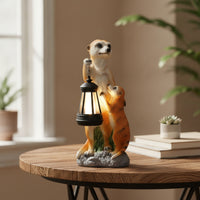 Meerkat Sculpture with Lantern LED Solar Garden Statue Low Maintenance for Patio