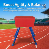 Red Gymnastics Vaulting Horse Kids, Metal Childrens Vaulting Horse for Plyometric Training, Non-Slip Portable Gymnastics Equipment