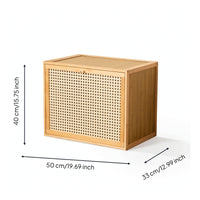 Breathable Storage Cabinet with Woven Door Modular Storage Cabinet with Doors Space-Saving Wooden Bin Multi-Use for Bedroom, Small Apartments, Entryway