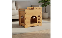 Wooden Cat Treehouse Scratcher Easy Assembly 2 Tier Cat House Breathable Pet Furniture for Cats, Kittens
