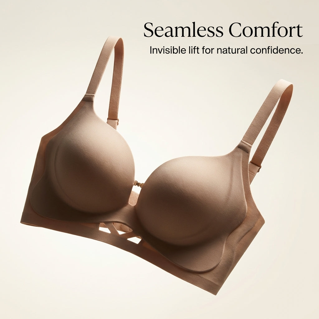 Push Up Bra for Women with V-Shaped Graduated Padding, Non Wired T-Shirt Style with Smoothing Support, Four-Row Back Closure for Adjustable Fit